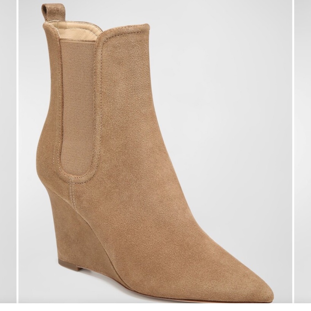 VERONICA BEARD Pointed Toe Wedge Iluska Bootie  Latte Suede 7 RETAIL $550